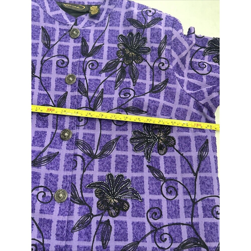 Vintage Alex Kim Women’s purple Button  Jacket, Beaded Embroidered Flowers Sz 1X - Picture 6 of 16